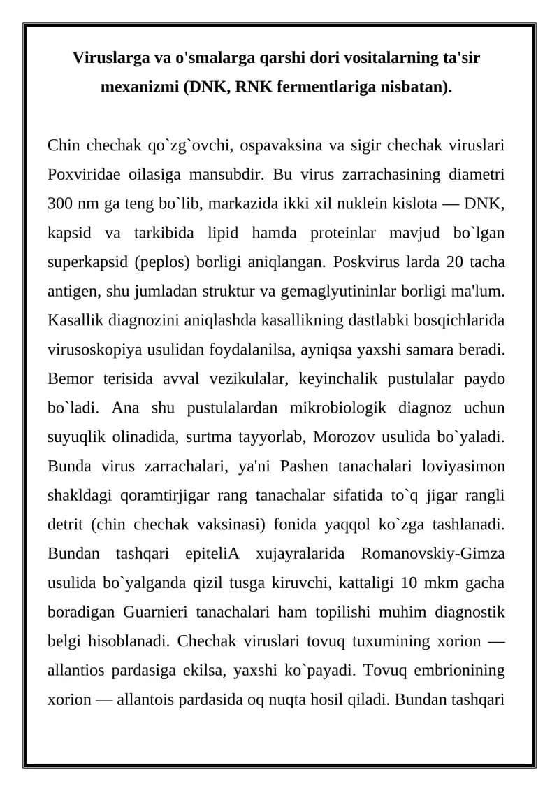 Chin chеchak qo`zg`ovchi viruslar