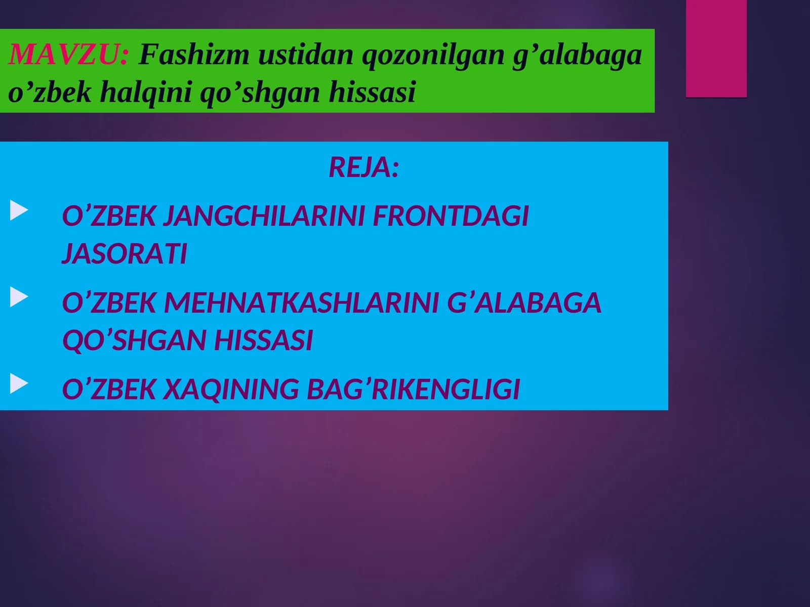 O’ZBEK JANGCHILARINI FRONTDAGI JASORATI