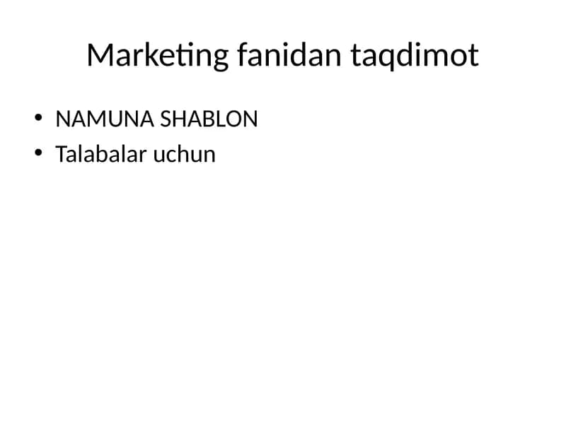 Marketing fanidan taqdimot SHABLONI (15 slayd)
