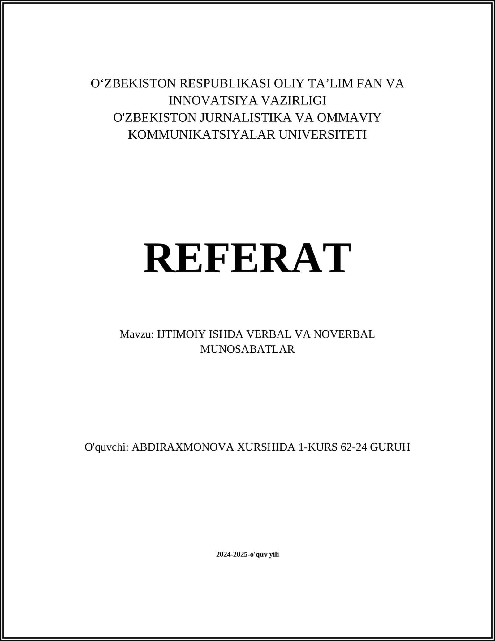 IJTIMOIY ISHDA VERBAL VA NOVERBAL MUNOSABATLAR