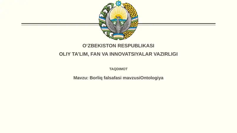 Borliq falsafasining Ontologiyasi