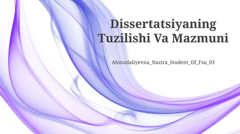 Dissertatsiyaning Tuzilishi Va Mazmuni