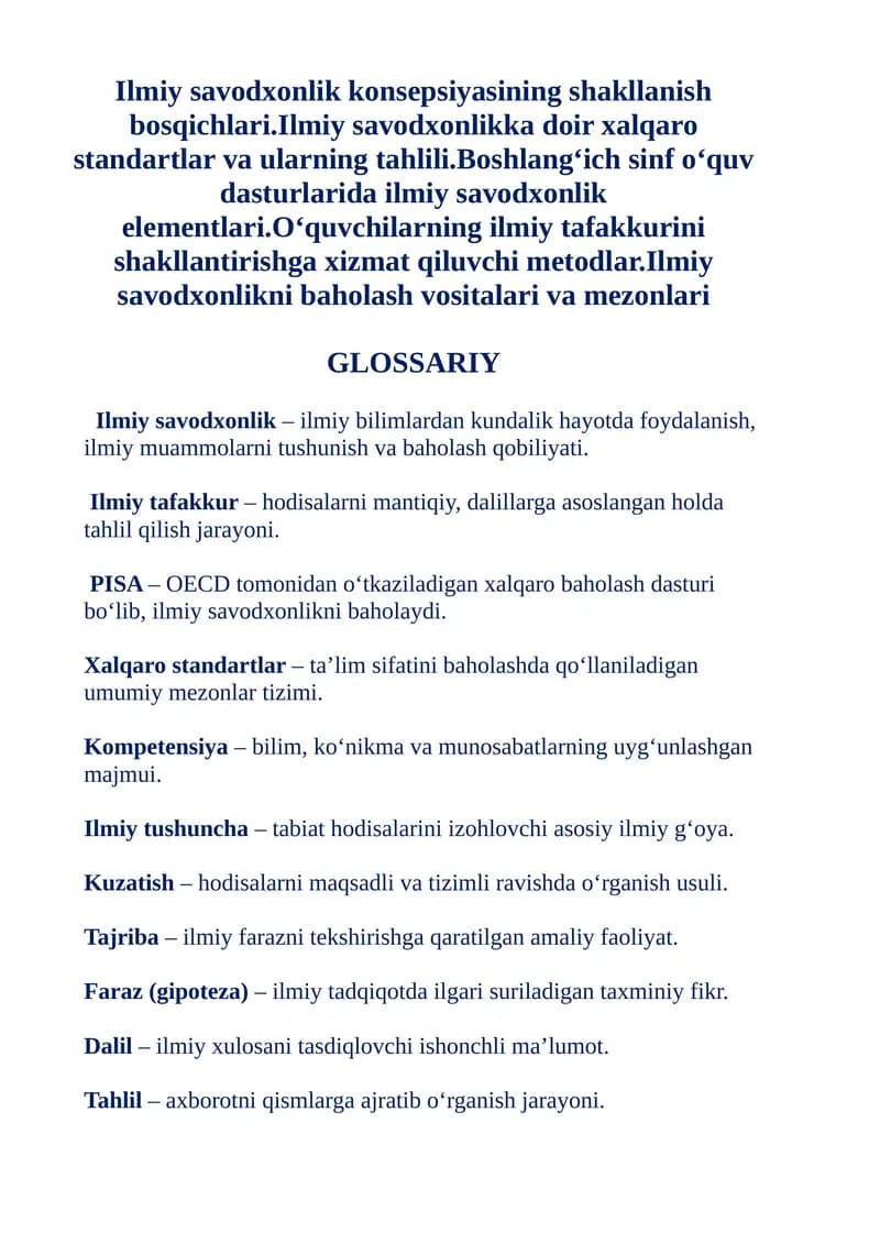 Ilmiy savodxonlik konsepsiyasi