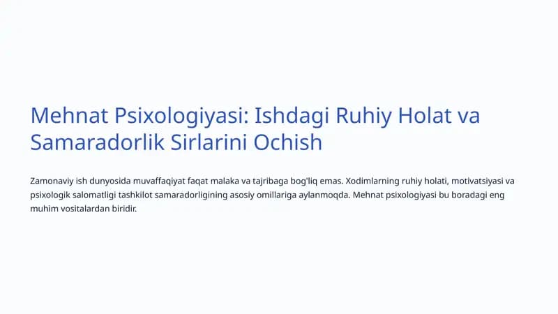 Mehnat Psixologiyasi