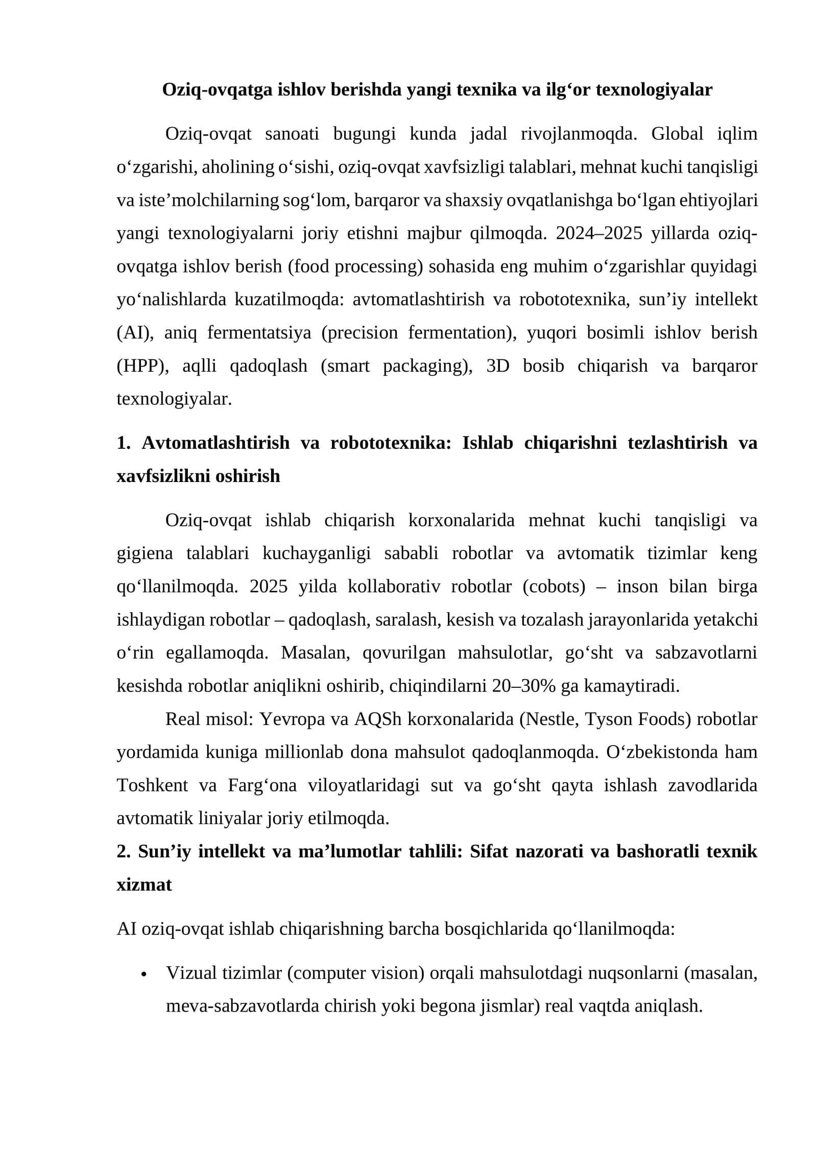 Avtomatlashtirish va robototexnika