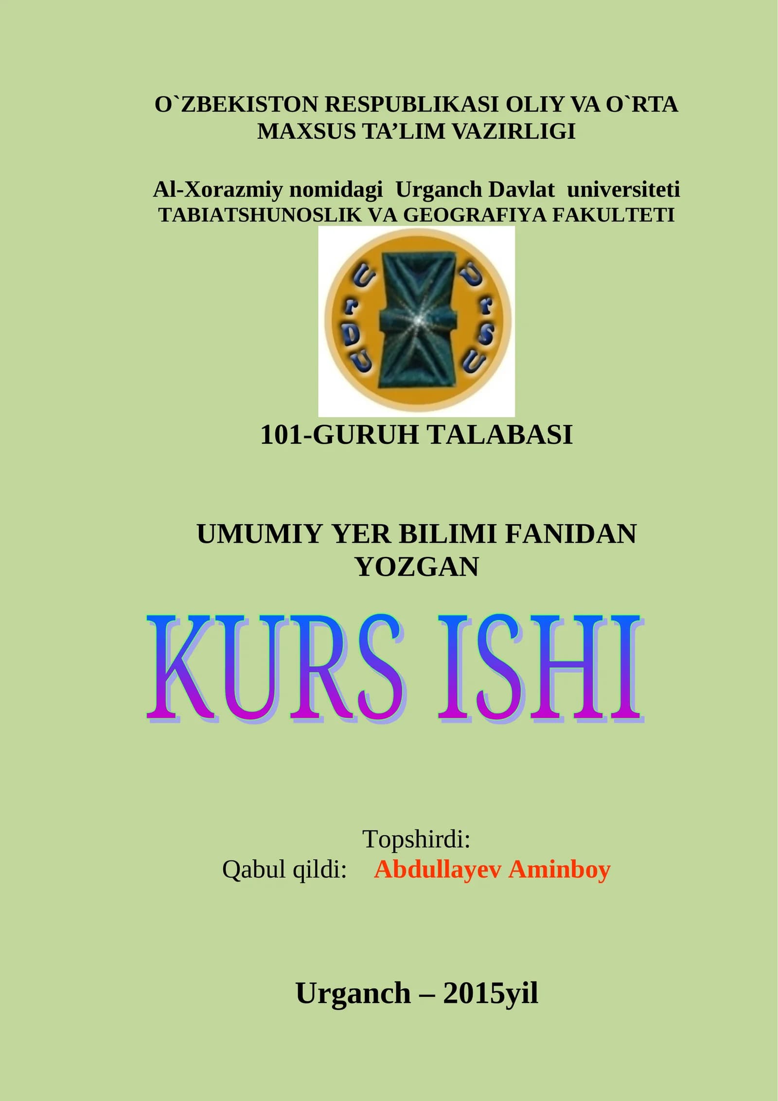 YERDA HAYOTNING PAYDO BO`LISHI VA TARQALISHI