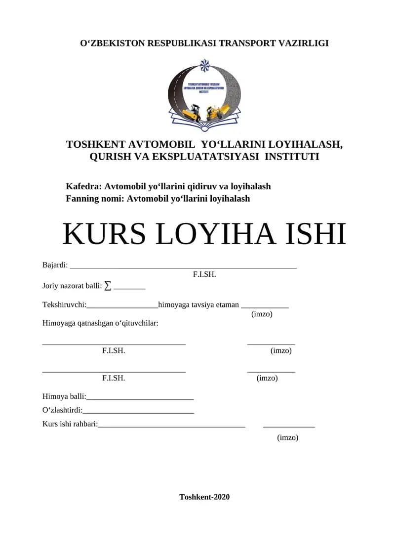 Avtomobil yo‘llarini loyihalash