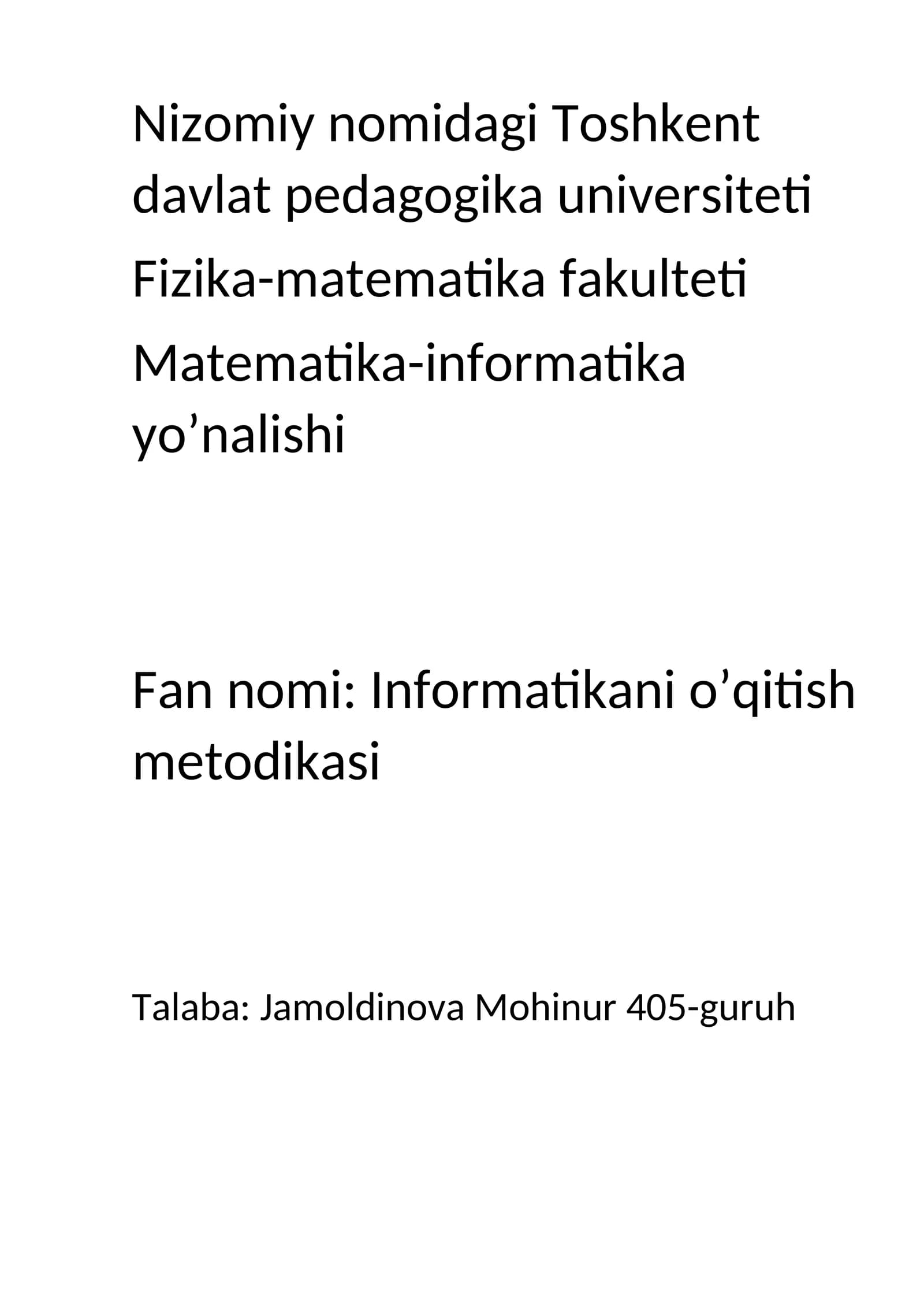 Elektron jadvallar bo‘limini o‘qitish metodikasi