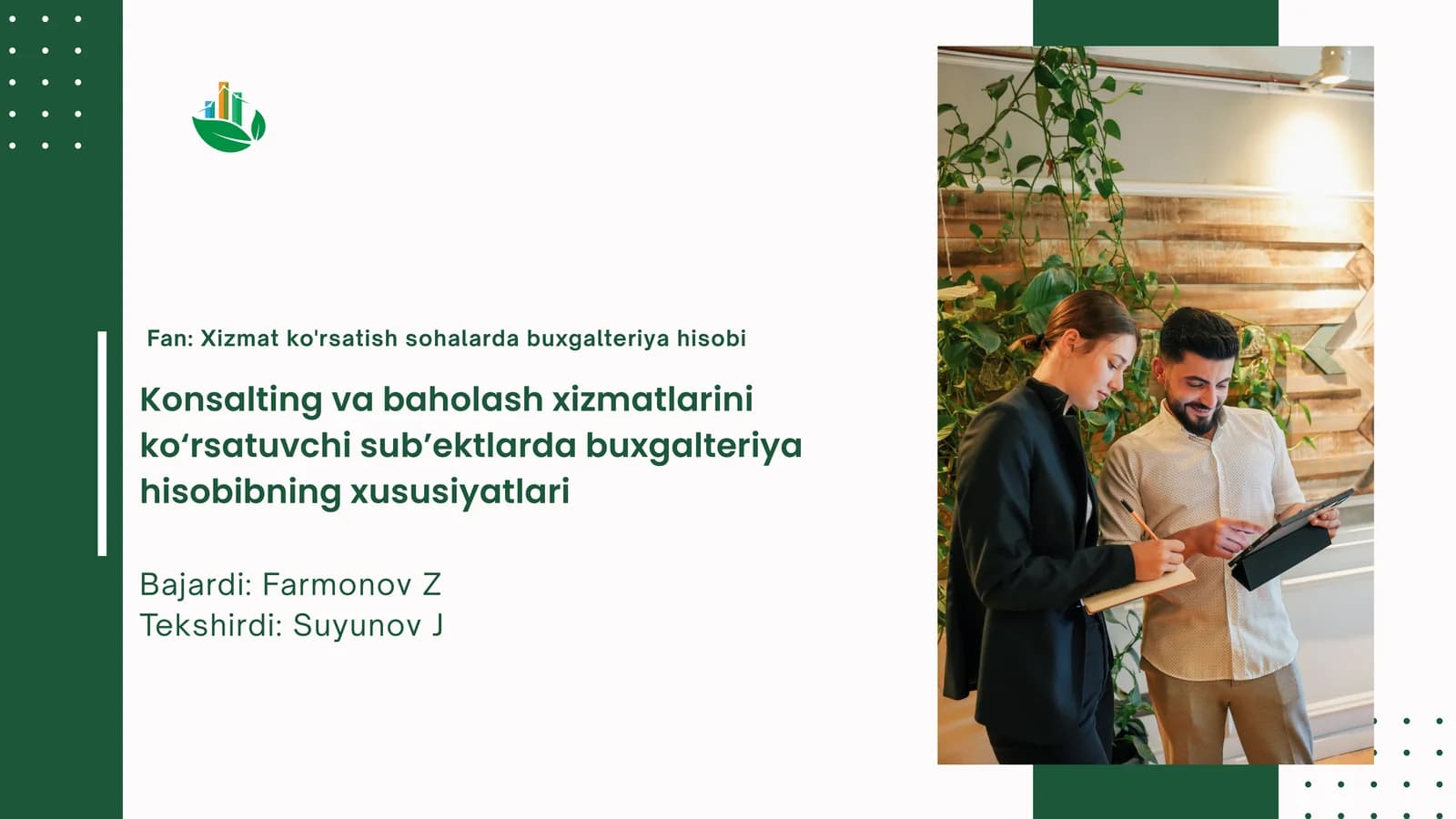 Konsalting va baholash xizmatlari
