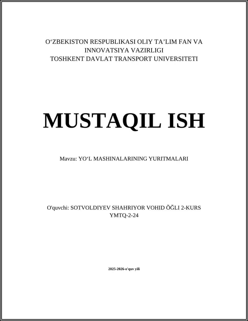 YO‘L MASHINALARINING YURITMALARI