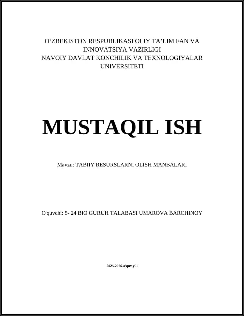 TABIIY RESURSLARNI OLISH MANBALARI