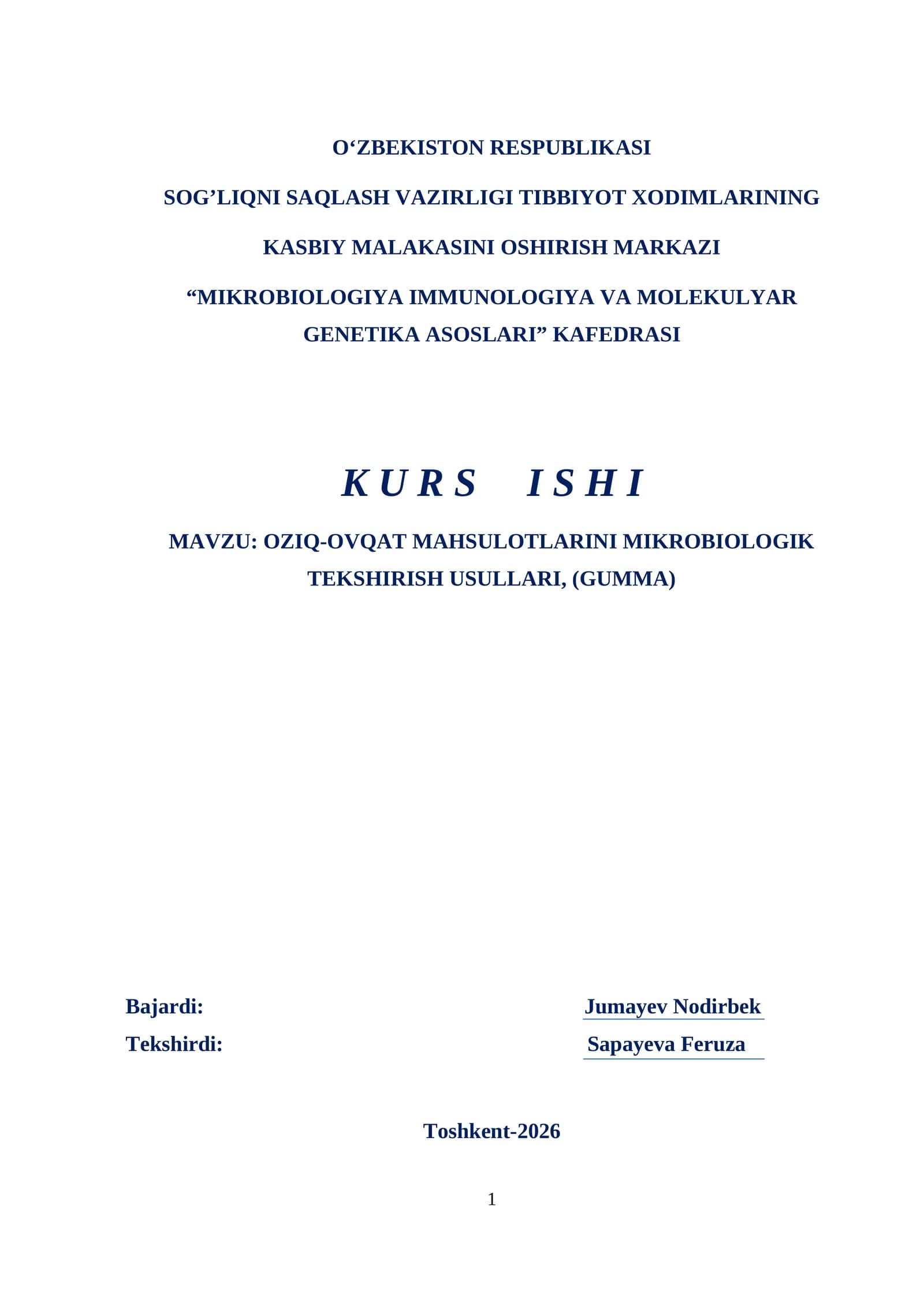 Oziq ovqat  mahsulotlarini mikrobiologik tekshirish usullari