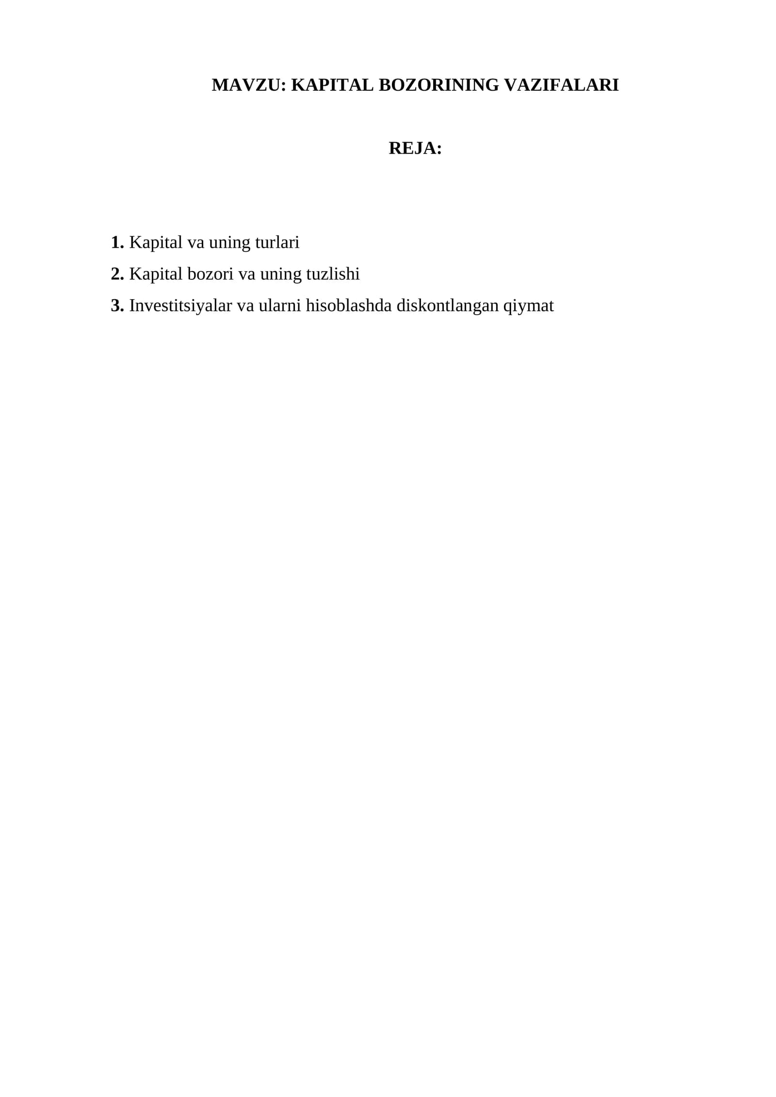 KAPITAL BOZORINING VAZIFALARI