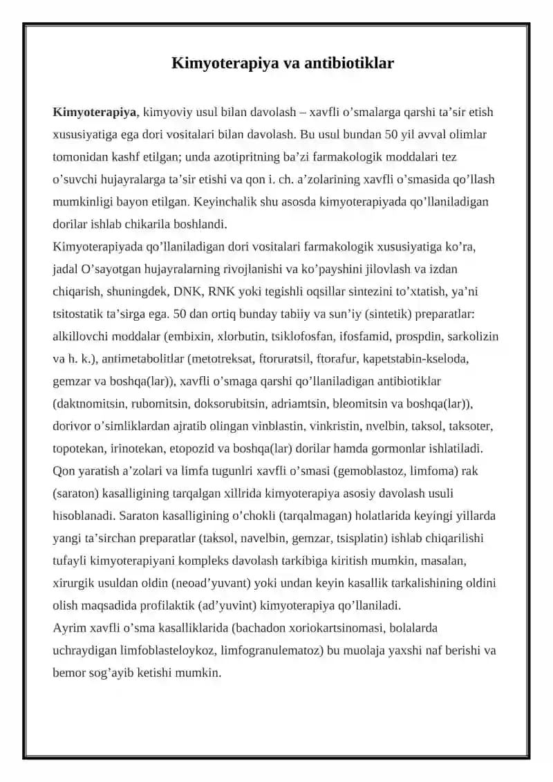Kimyoterapiya va antibiotiklar