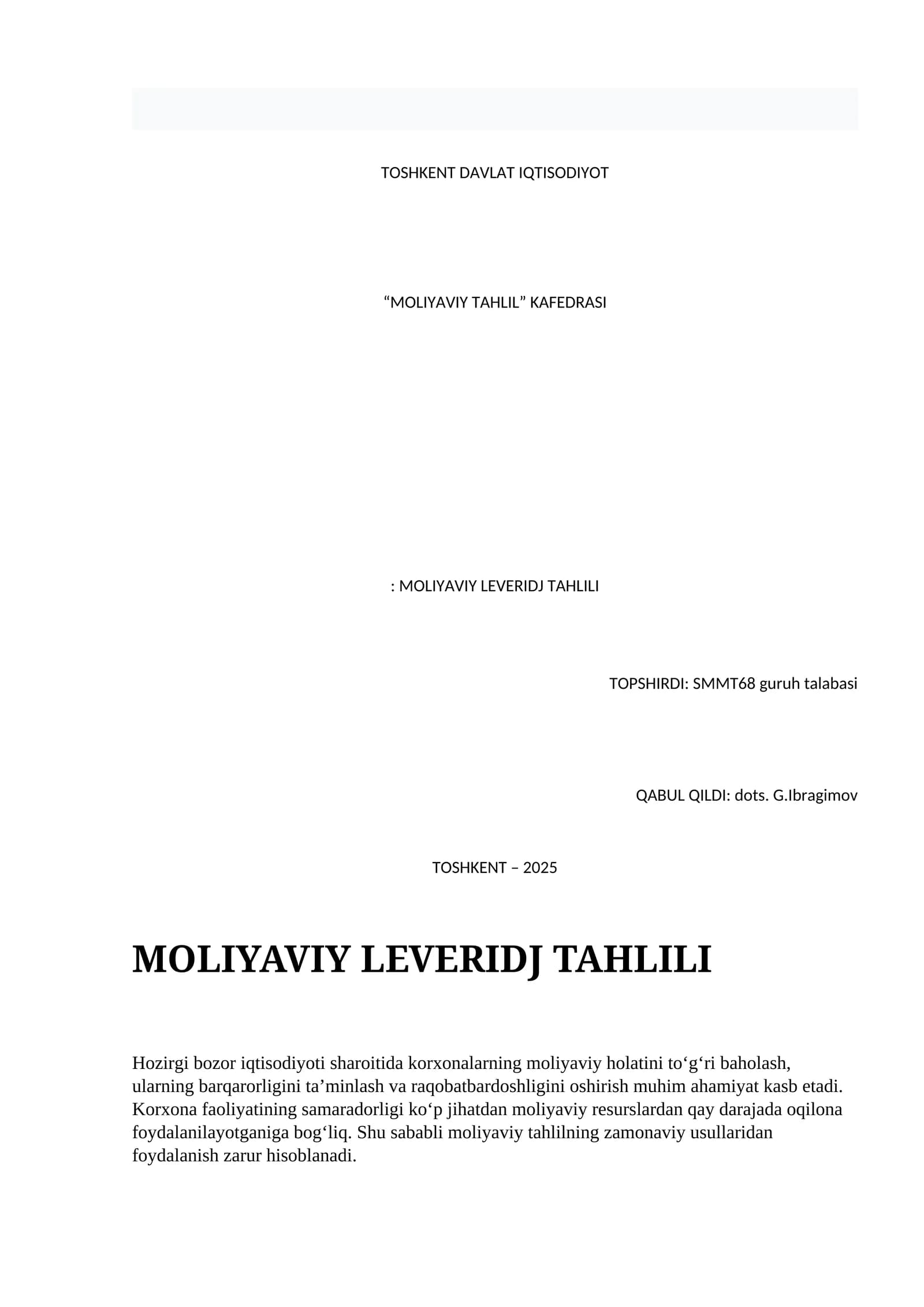 Moliyaviy leveridj tahlili