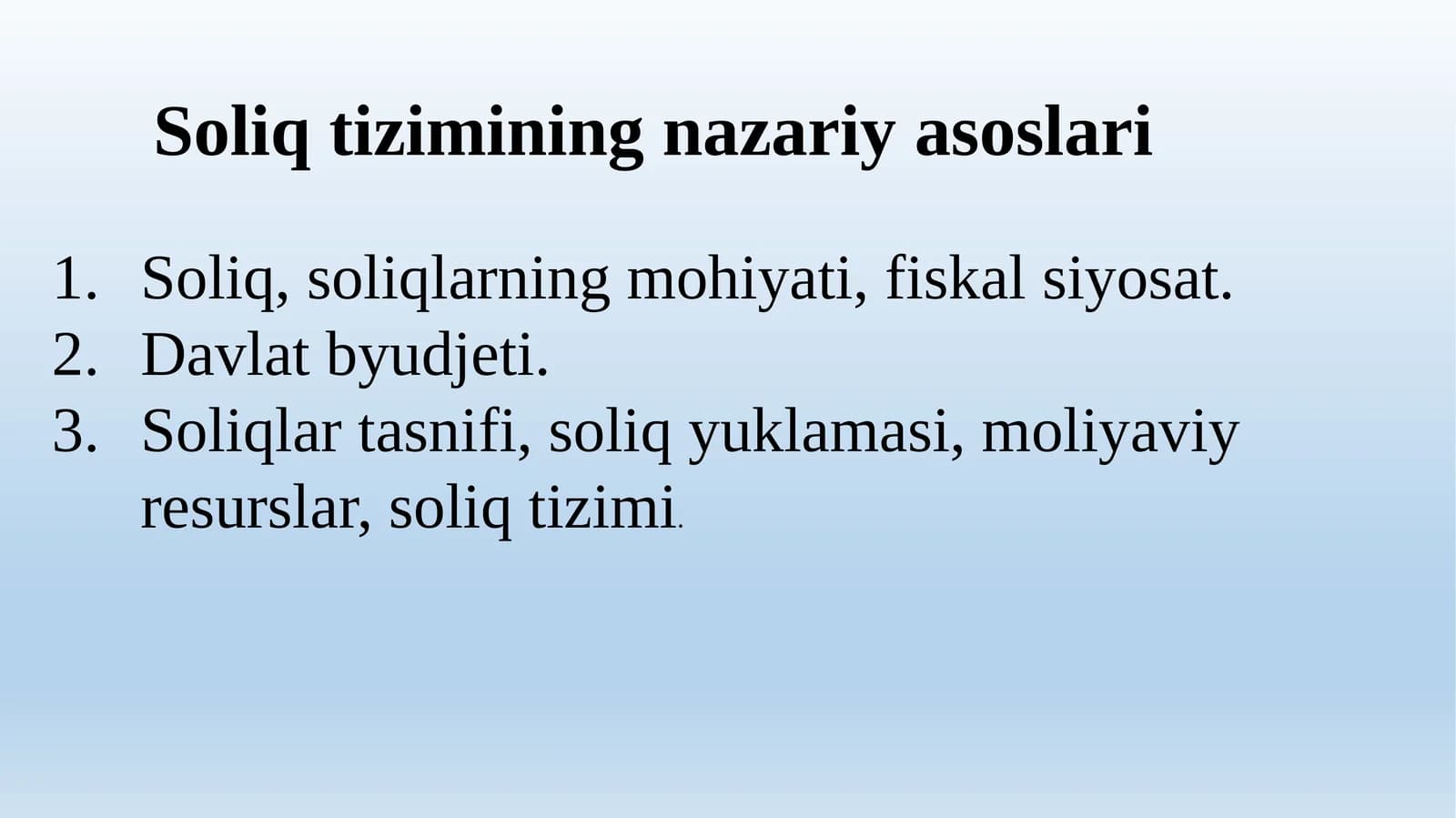 Soliq tizimining nazariy asoslari