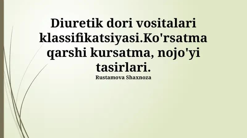 Diuretik dori vositalari klassifikatsiyasi