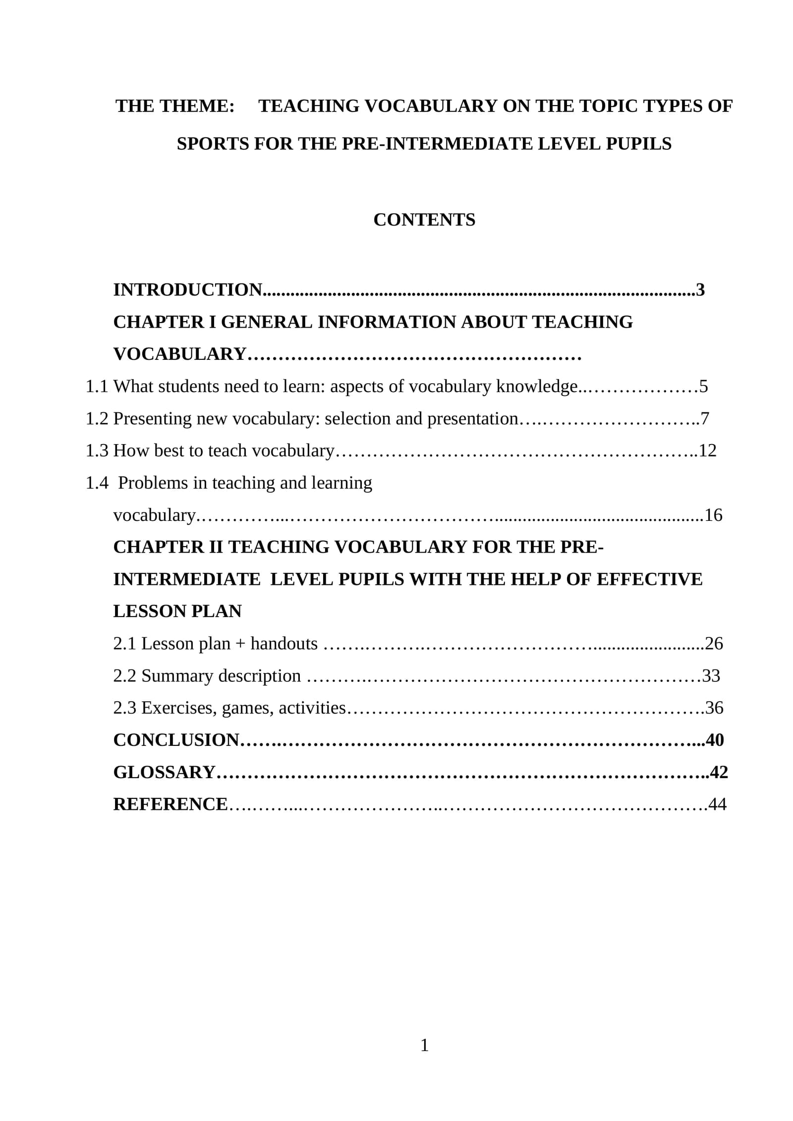TEACHING VOCABULARY ON THE TOPIC TYPES OF SPORTS FOR THE PRE-INTERMEDIATE LEVEL PUPILS