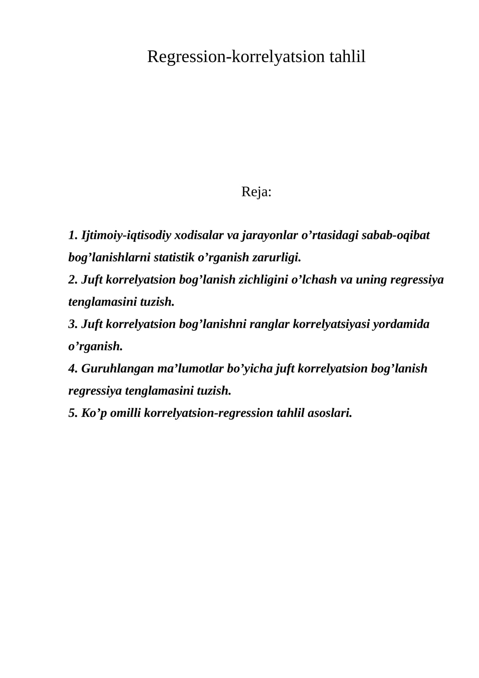 Regression-korrelyatsion tahlil