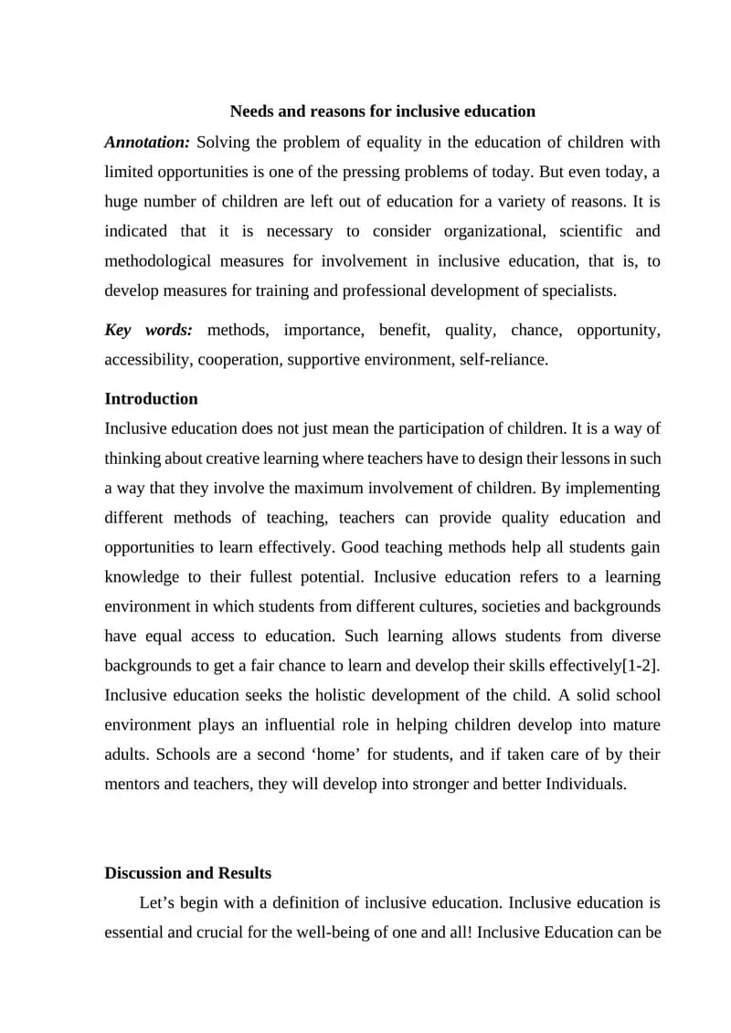 Inclusive Education Methods