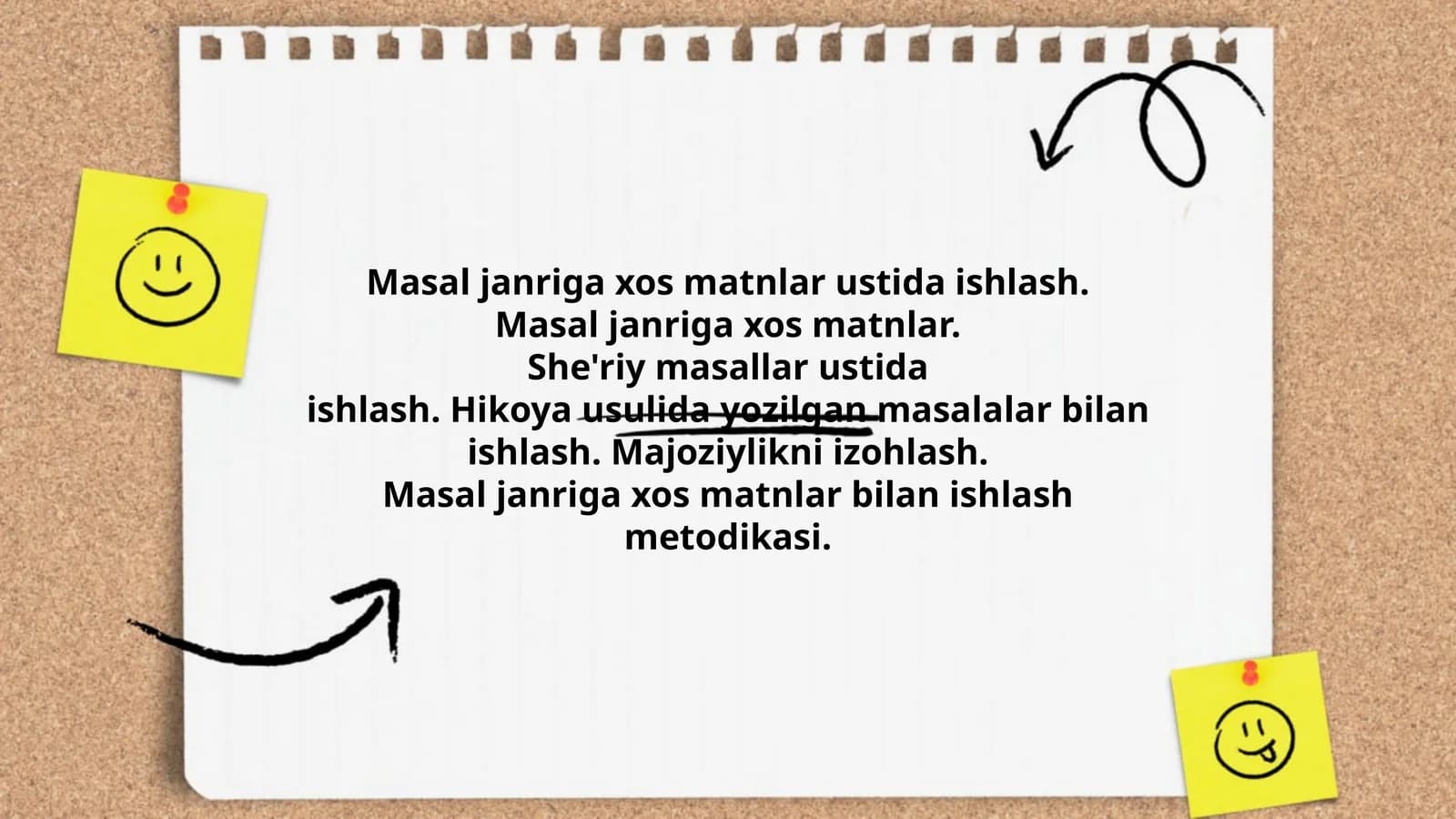 Masal janriga xos matnlar ustida ishlash