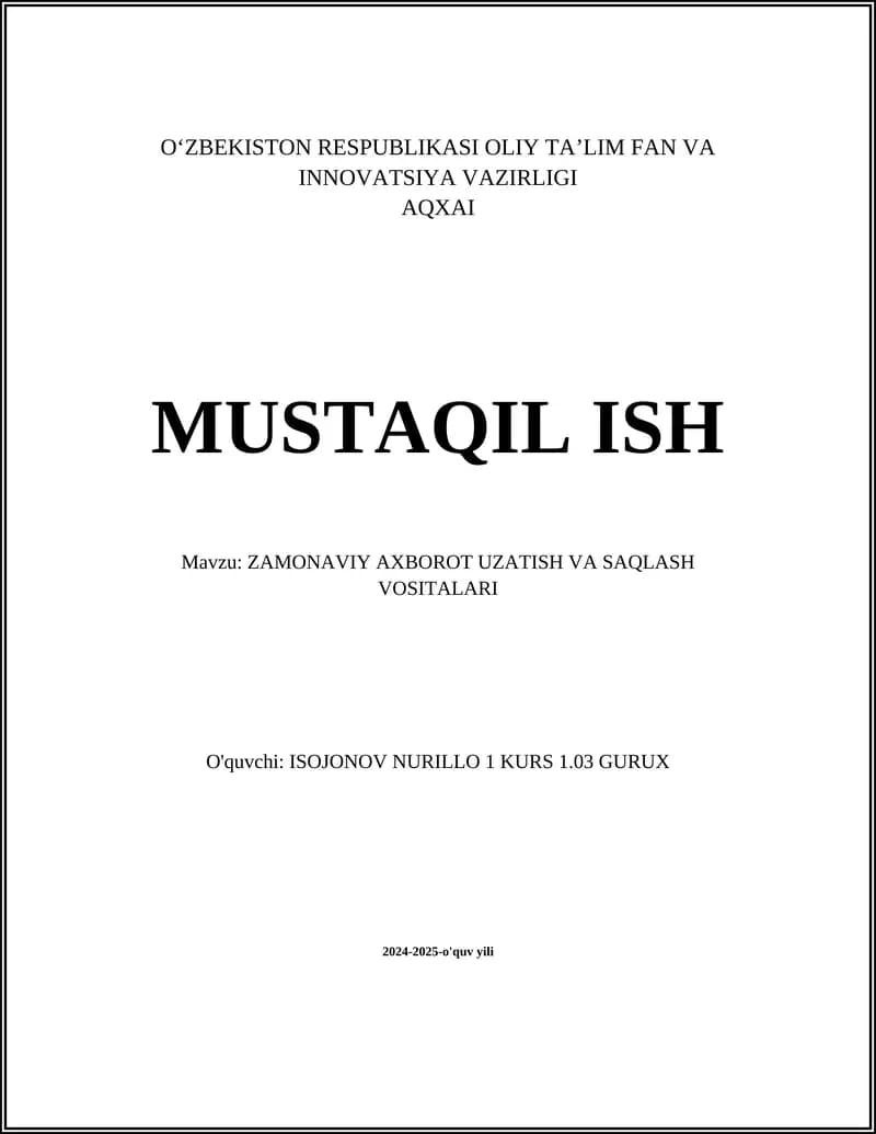 Zamonaviy Axorot Uzatish va Saqlash Vositalari