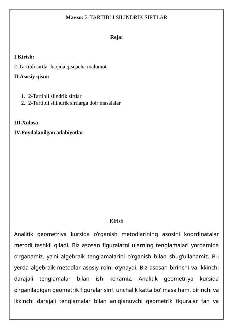 2-TARTIBLI SILINDRIK SIRTLAR