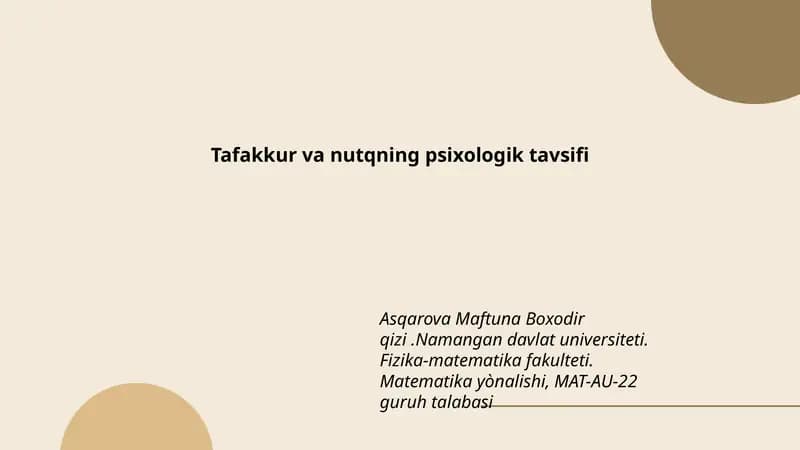 Tafakkur va nutqning psixologik tavsifi