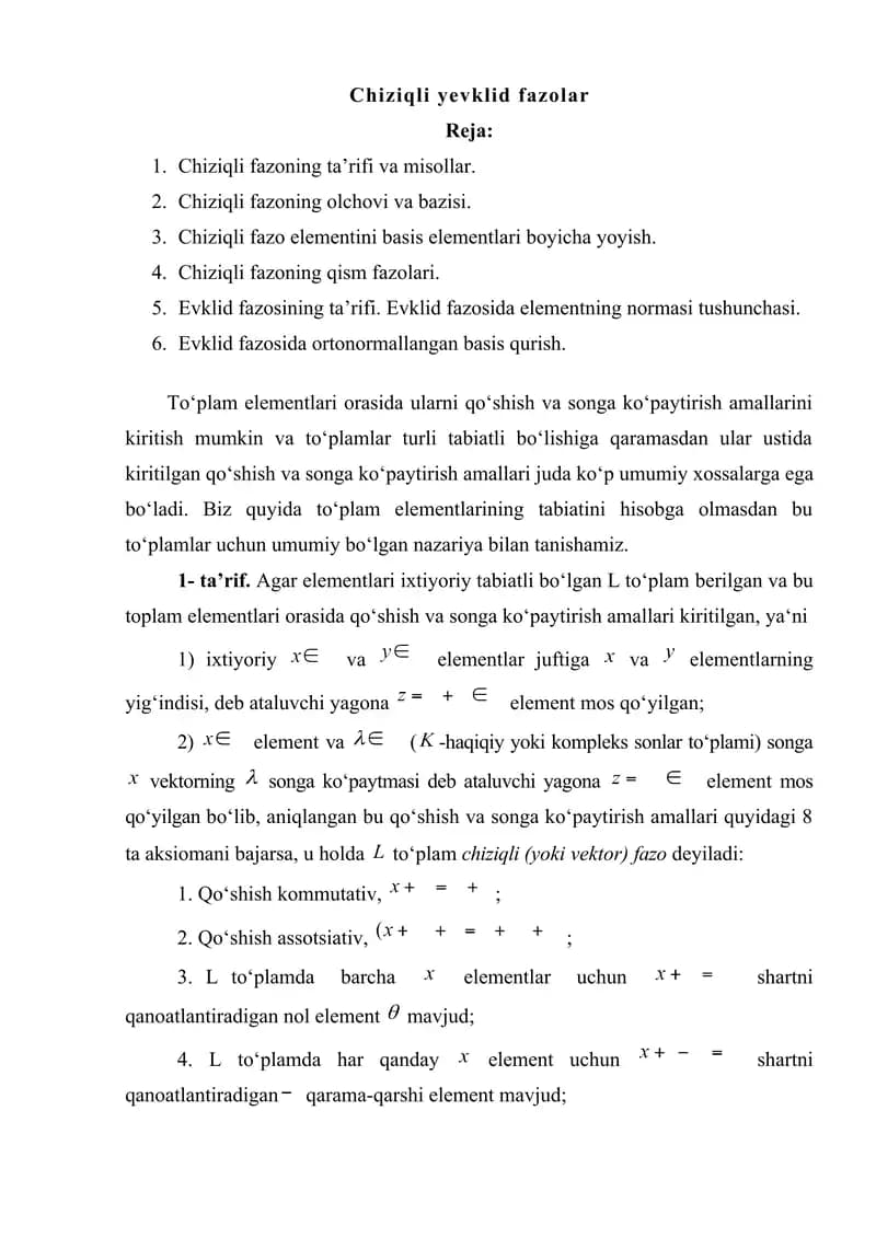 Chiziqli yevklid fazolar