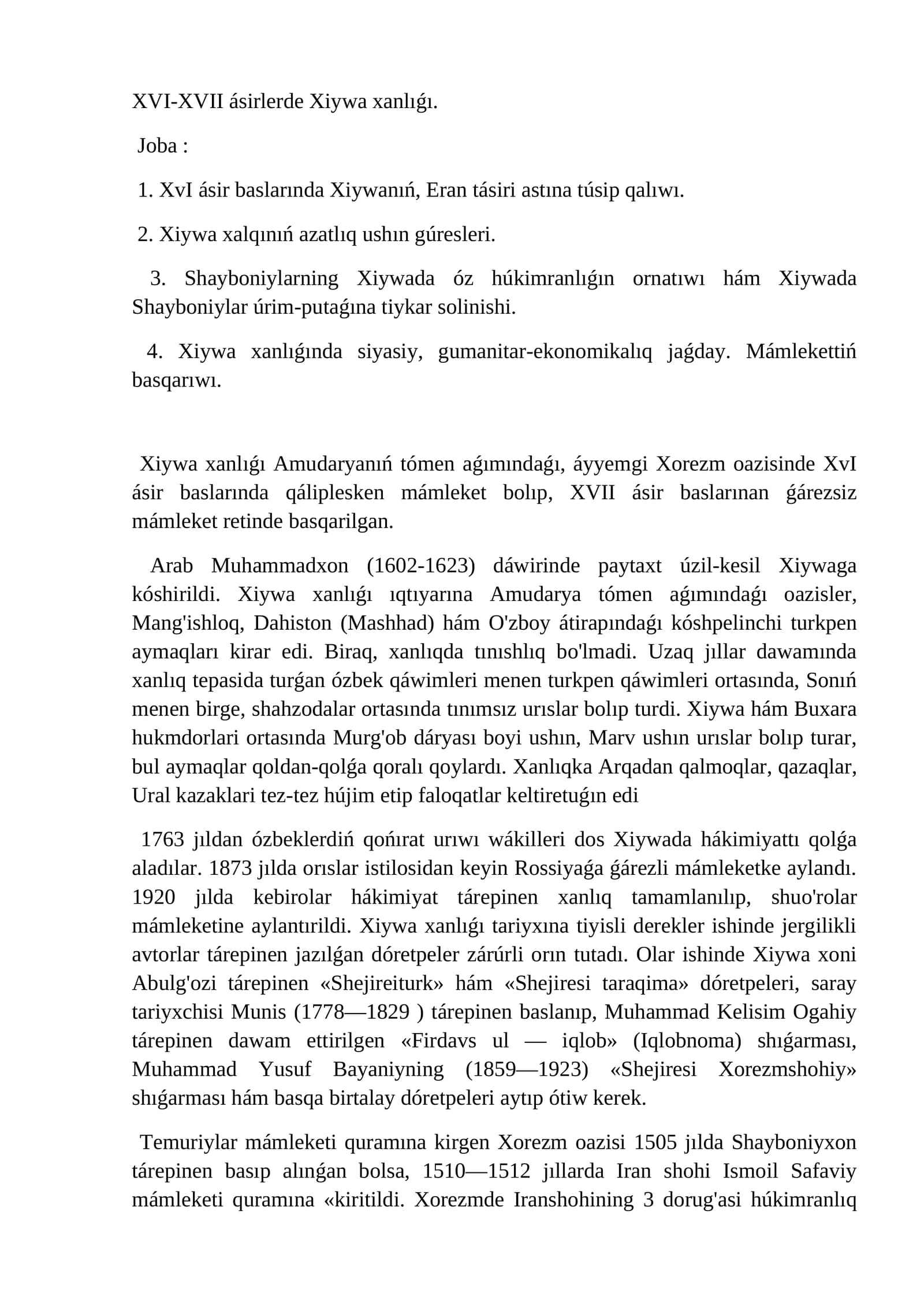 XVI-XVII ásirlerde Xiywa xanlıǵı