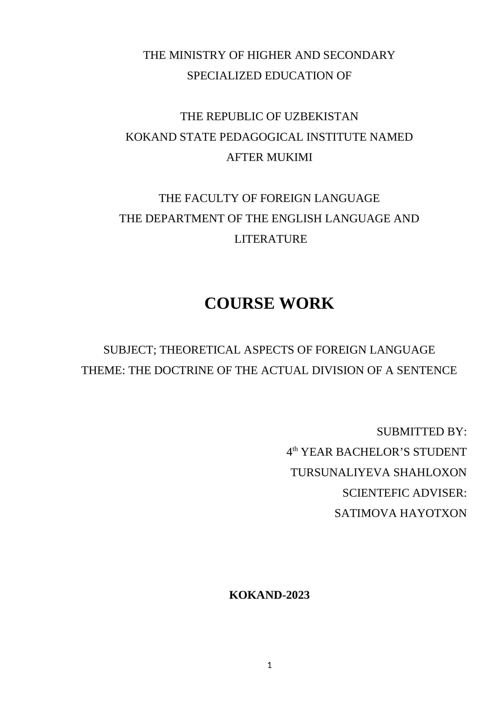 THE DOCTRINE OF THE ACTUAL DIVISION OF A SENTENCE