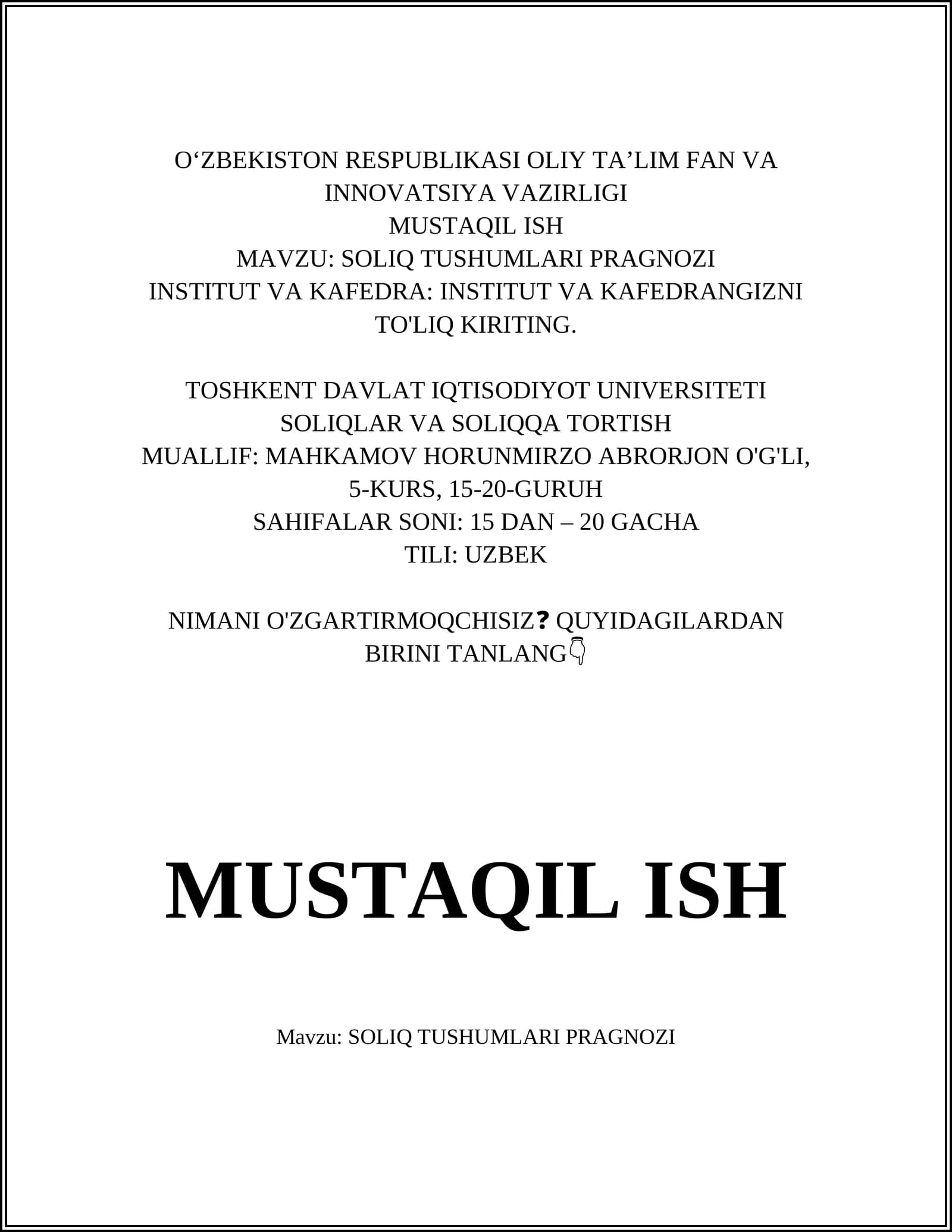 SOLIQ TUSHUMLARI PRAGNOZI