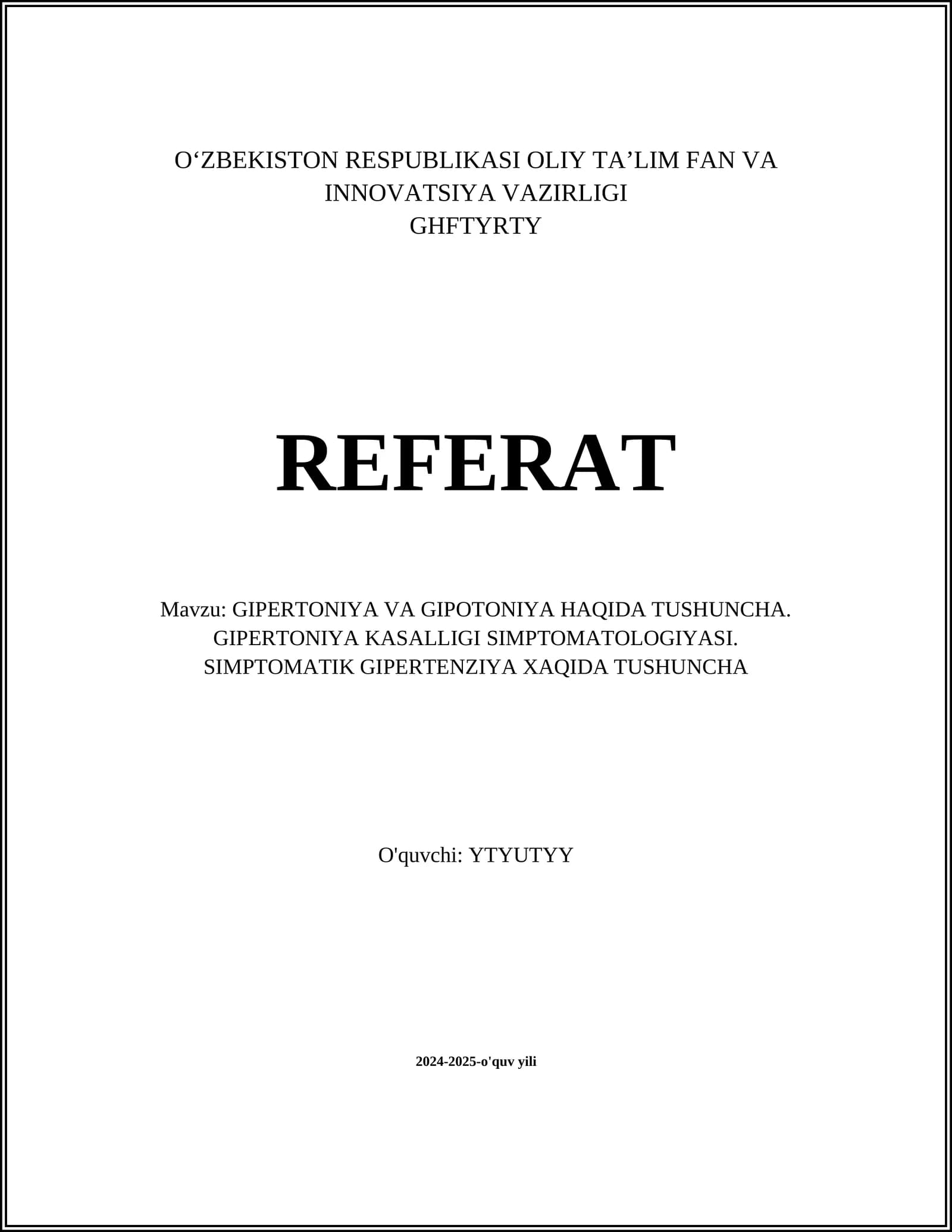 Gipertoniya va Gipotoniya Tushunchasi