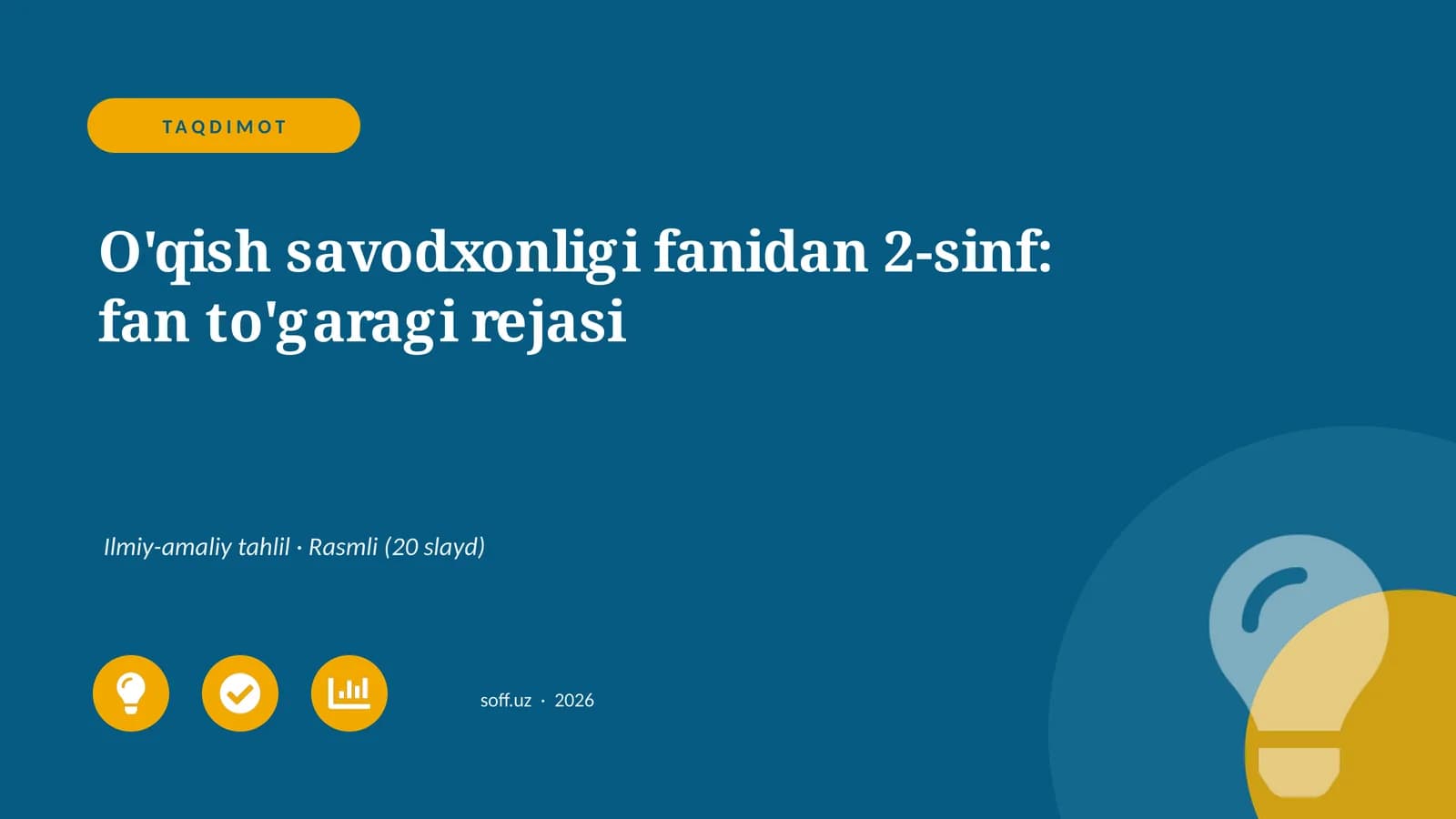 O'qish savodxonligi fanidan 2-sinf: fan to'garagi rejasi