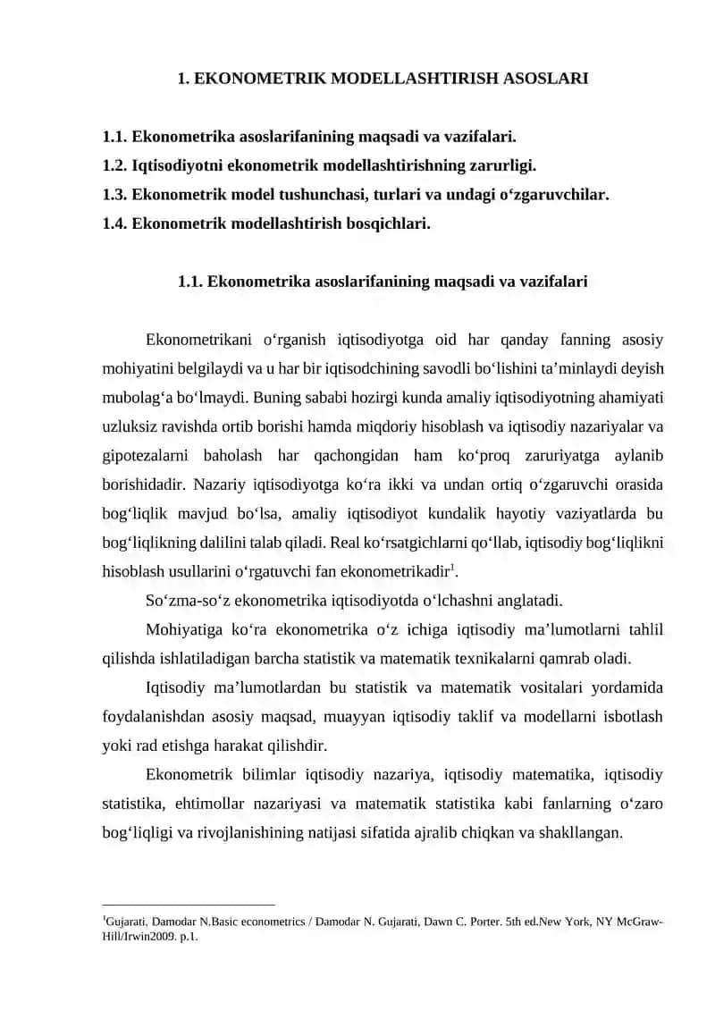 EKONOMETRIK MODELLASHTIRISH ASOSLARI