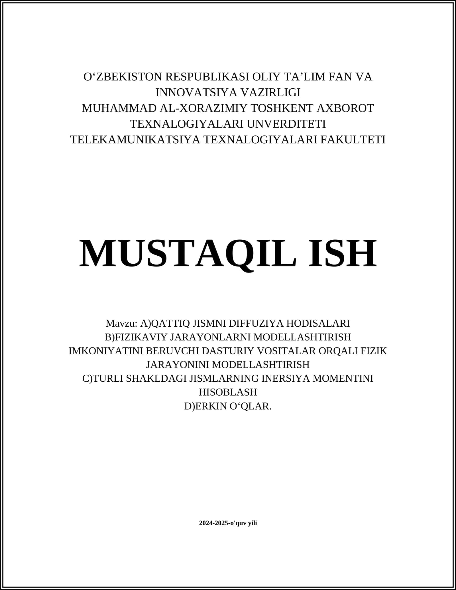 A) QATTIQ JISMNI DIFFUZIYA HODISALARI
