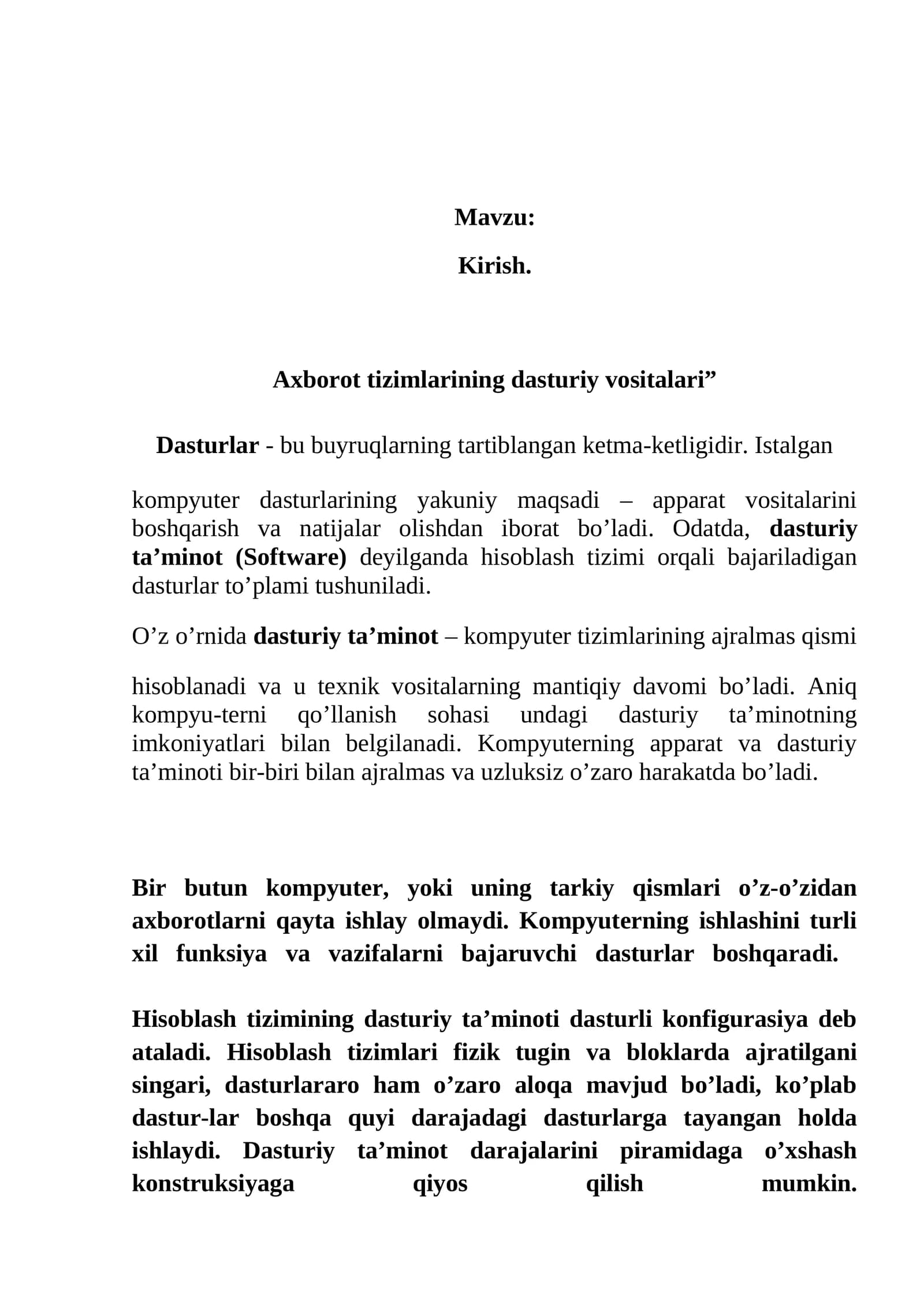 Axborot tizimlarining dasturiy vositalari