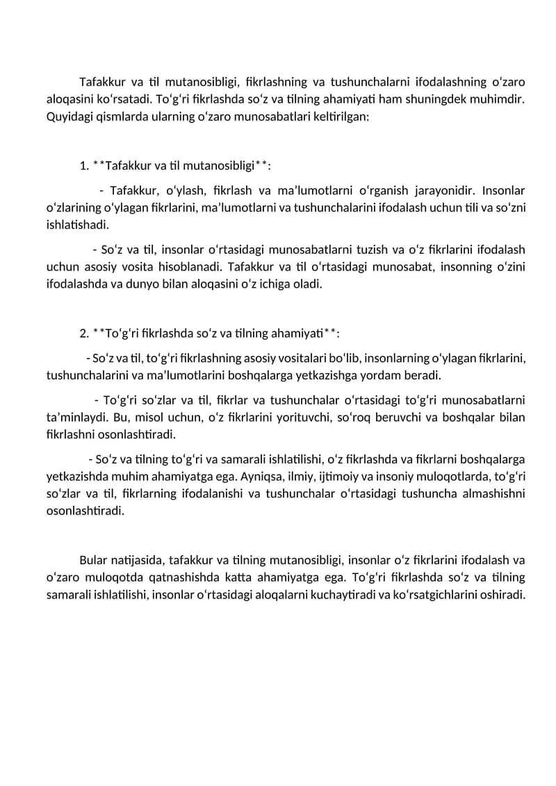 Tafakkur va til mutanosibligi