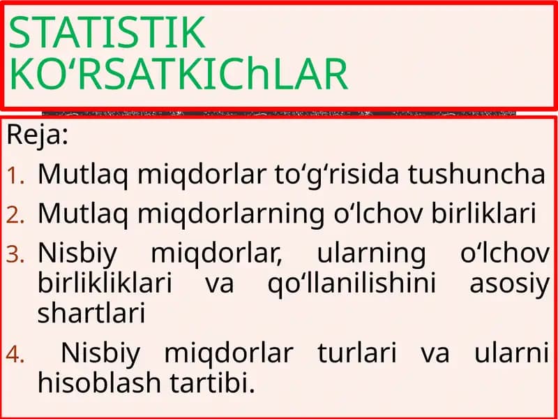 STATISTIK KOʻRSATKIChLAR