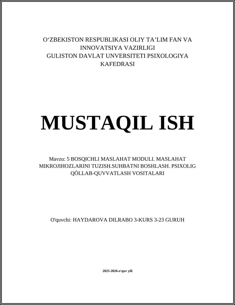 5 bosqichli maslahat moduli