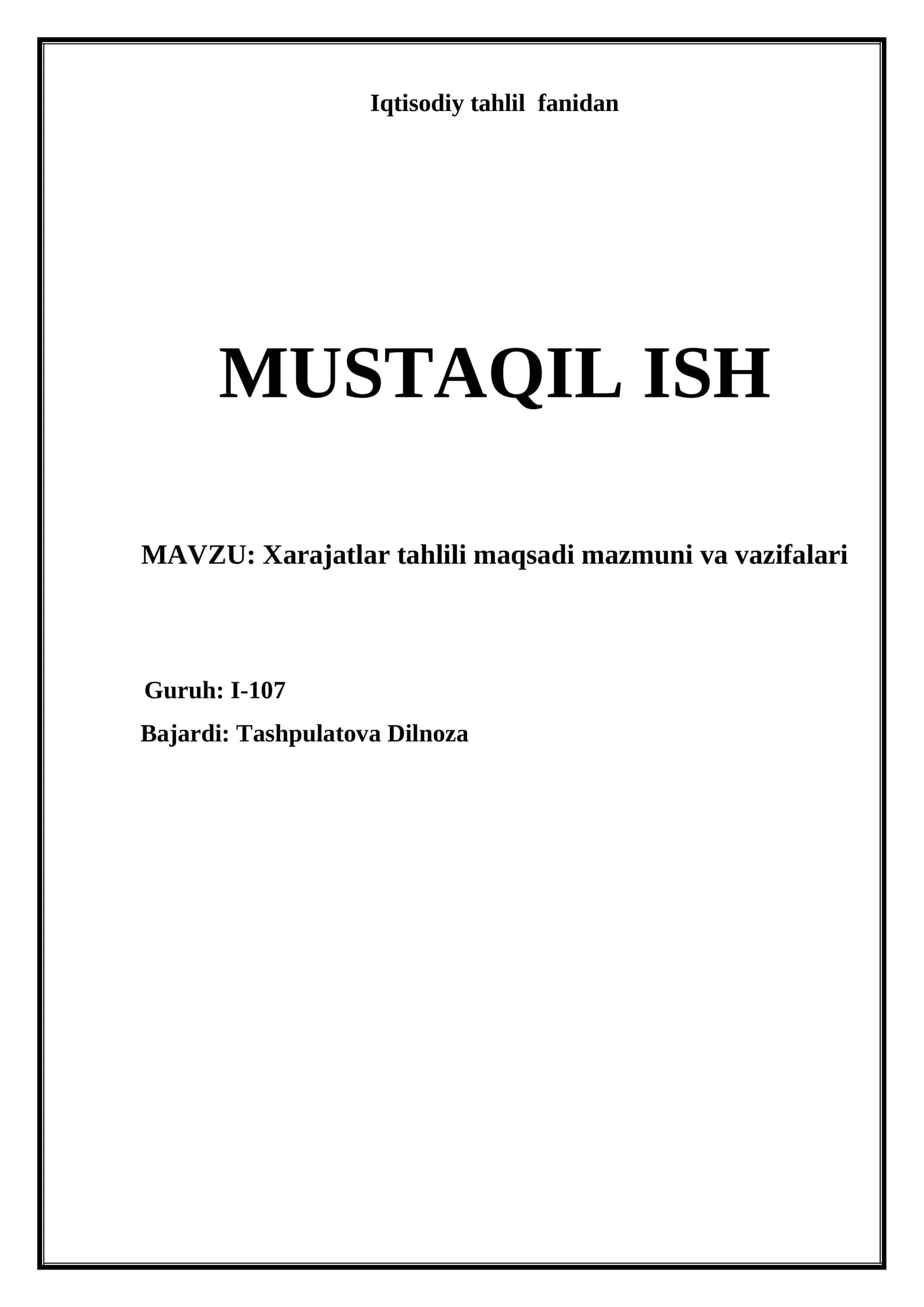 Xarajatlar tahlili maqsadi mazmuni va vazifalari