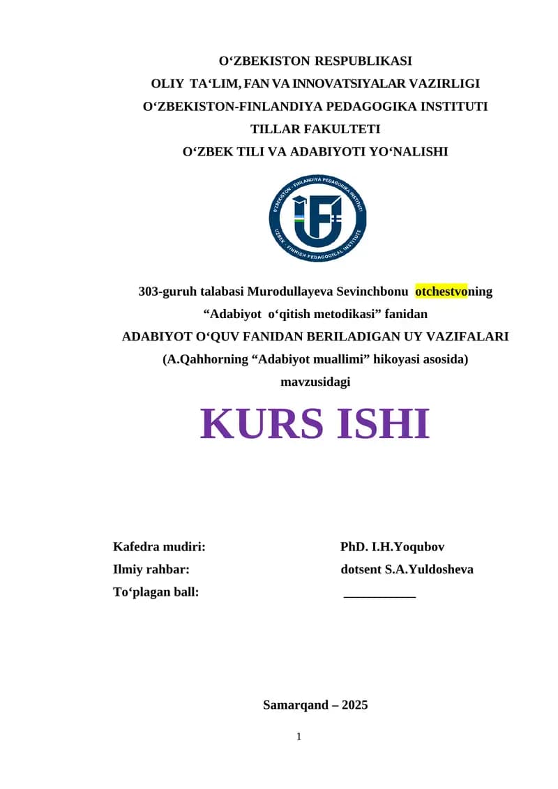 Adabiyot o‘qitish metodikasi