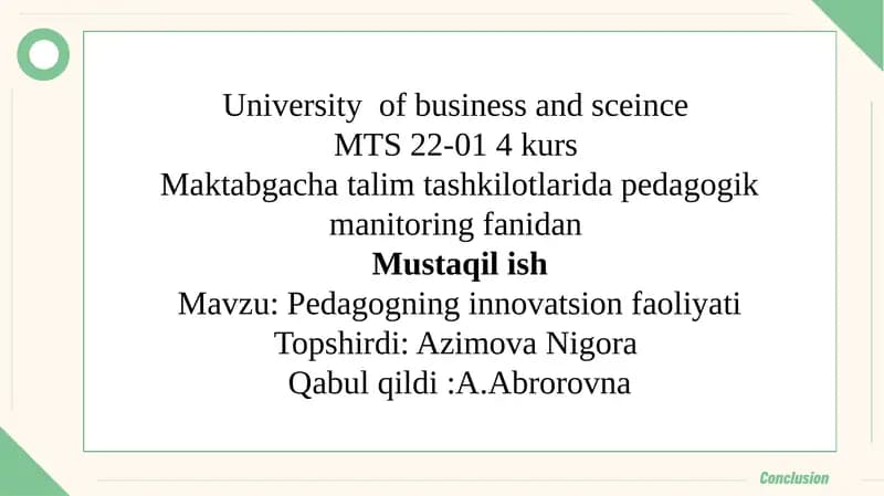 Pedagogning innovatsion faoliyati