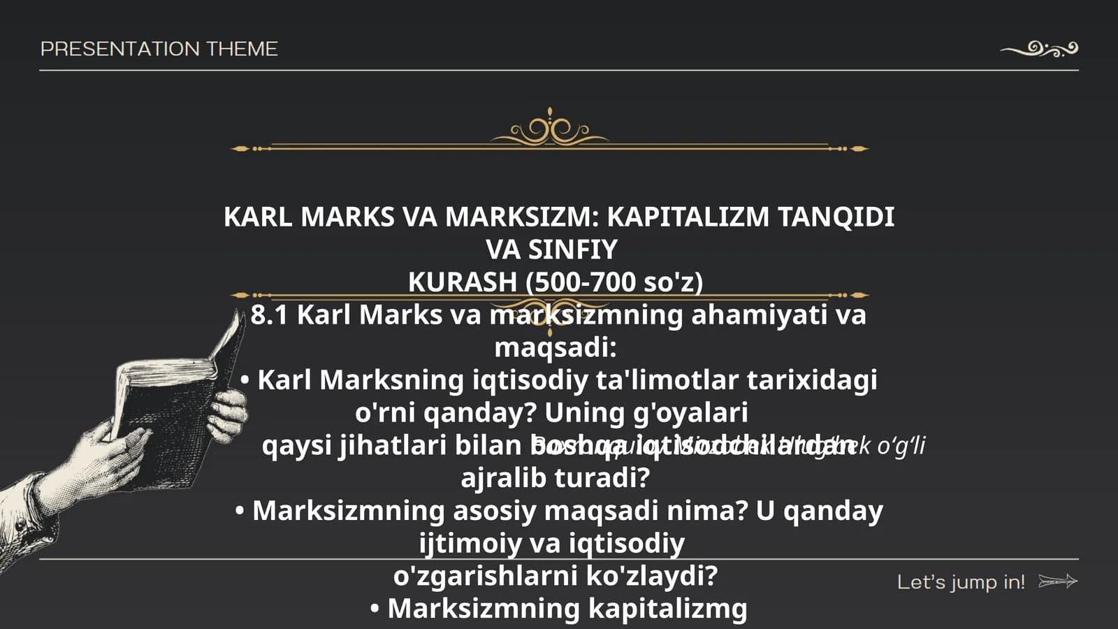 KARL MARKS VA MARKSIZM: KAPITALIZM TANQIDI VA SINFIY