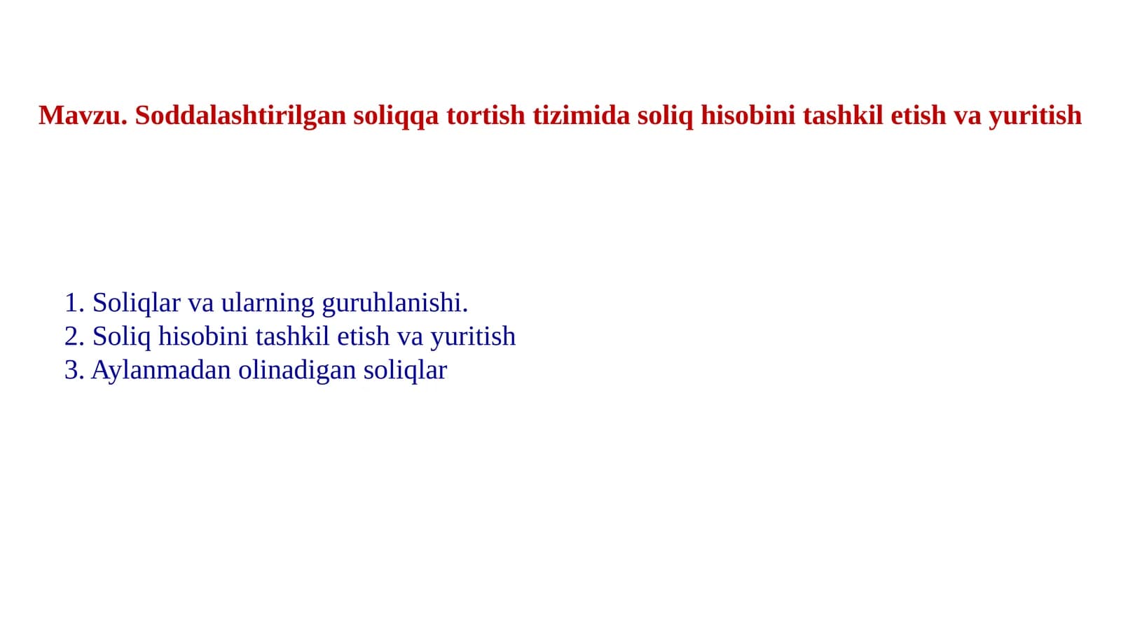 Soliqhisobinitashkil etish vayuritish