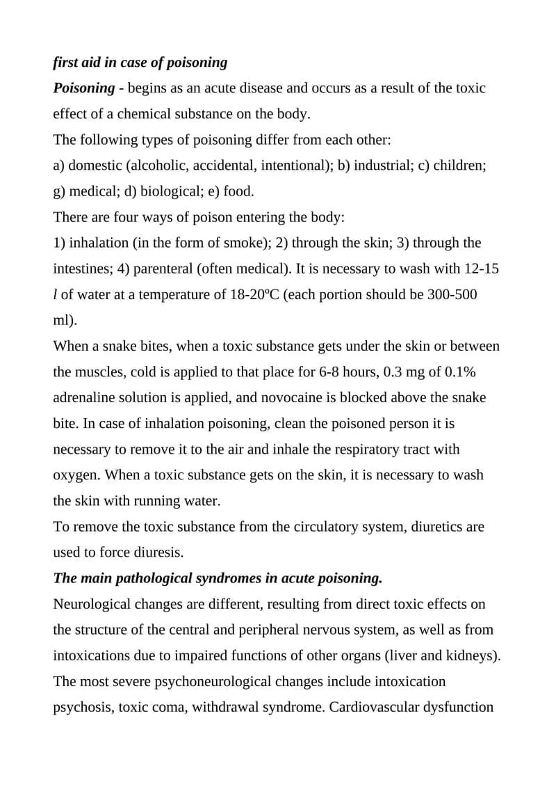 First Aid in Case of Poisoning