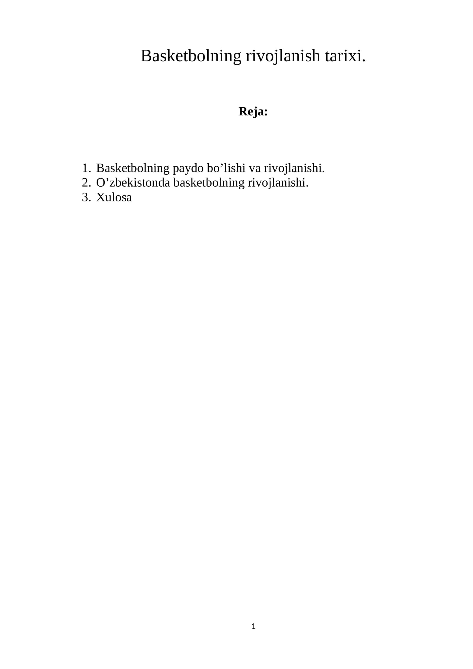 Basketbolning rivojlanish tarixi