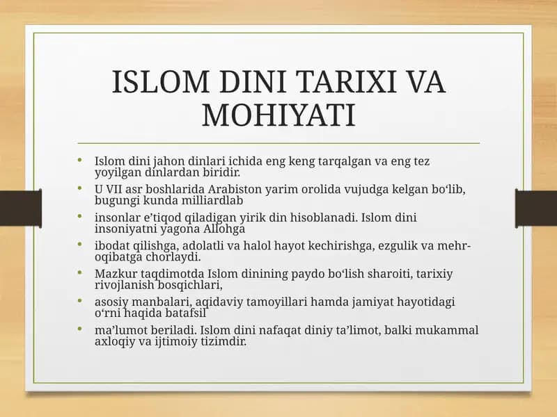 ISLOM DINI TARIXI VA MOHIYATI