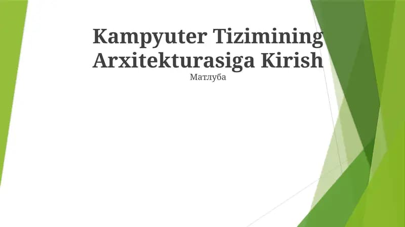 Kampyuter Tizimining Arxitekturasiga Kirish