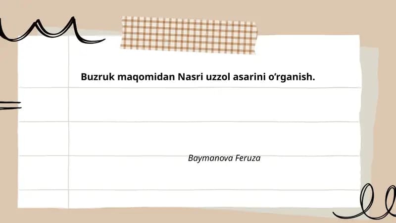 Buzruk maqomidan Nasri uzzol asarini o’rganish